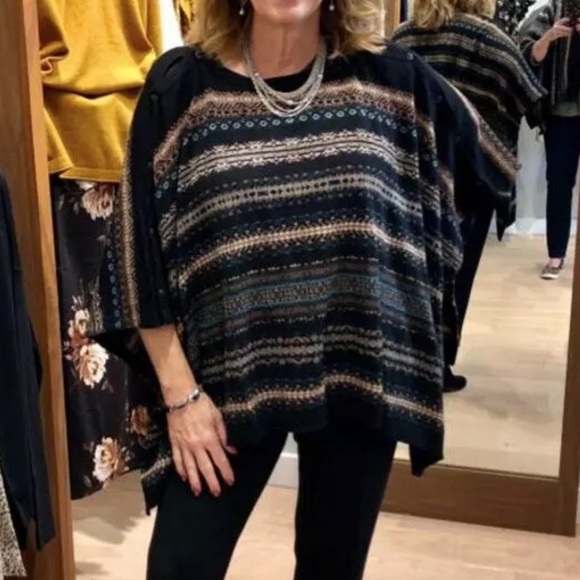 NWT J Jill 2 Way Poncho Sweater Oversized Fair Isle Print One Size Versatile New - Picture 3 of 12